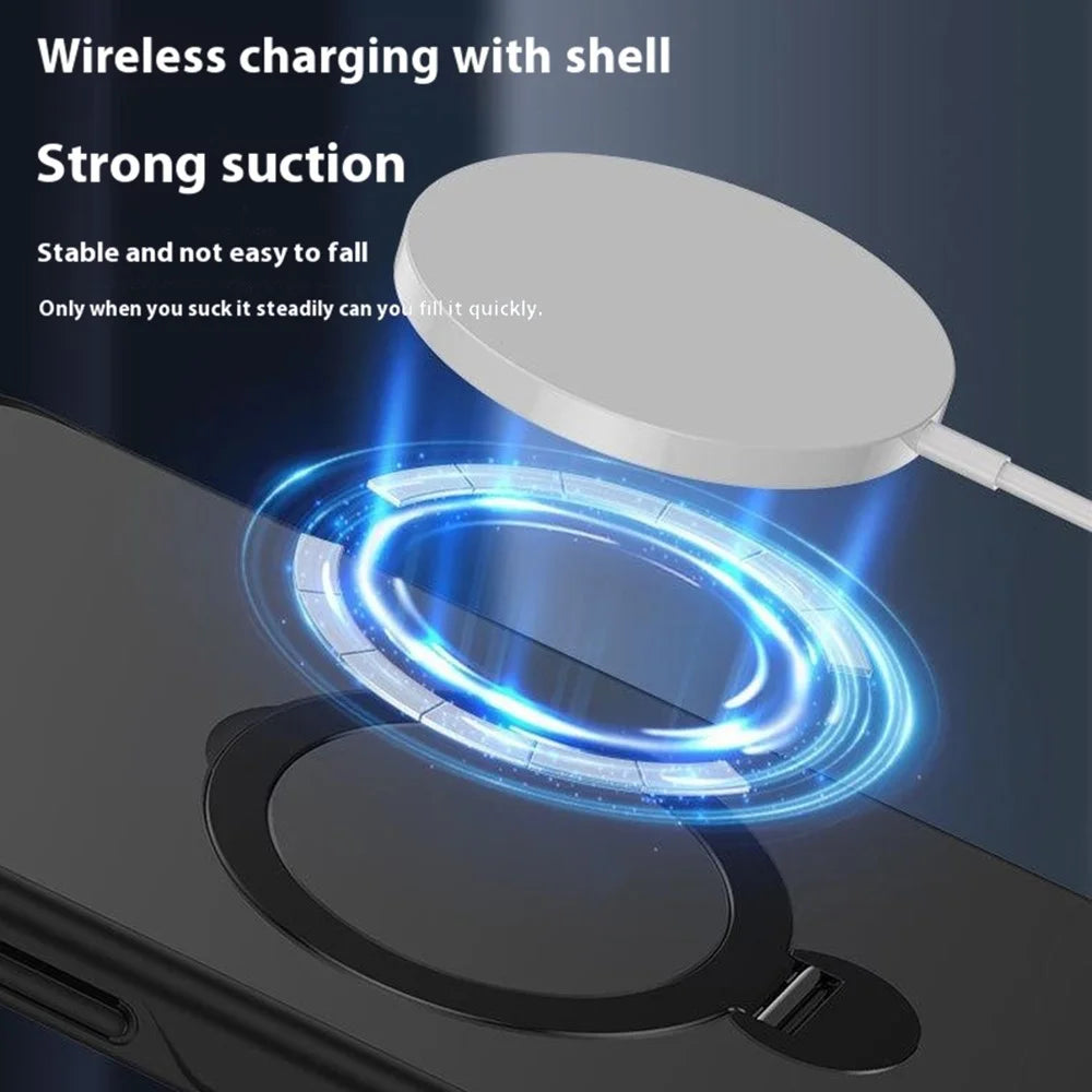 For iPhone 16 Pro Max Case Compatible with MagSafe PC+TPU Rotating Kickstand Phone Cover - Black - 2