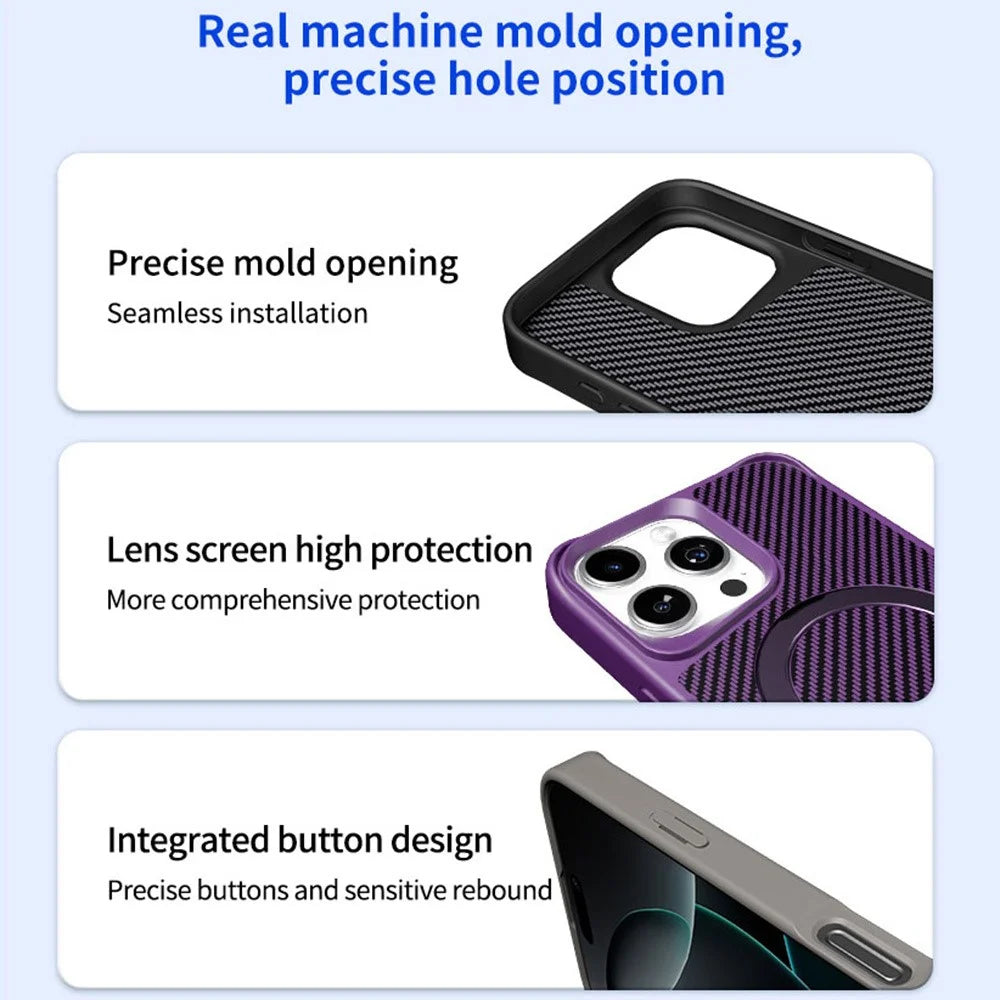 For iPhone 16 Pro Max Phone Case with Magnetic Kickstand TPU + PC Carbon Fiber Back Cover - Black - 4