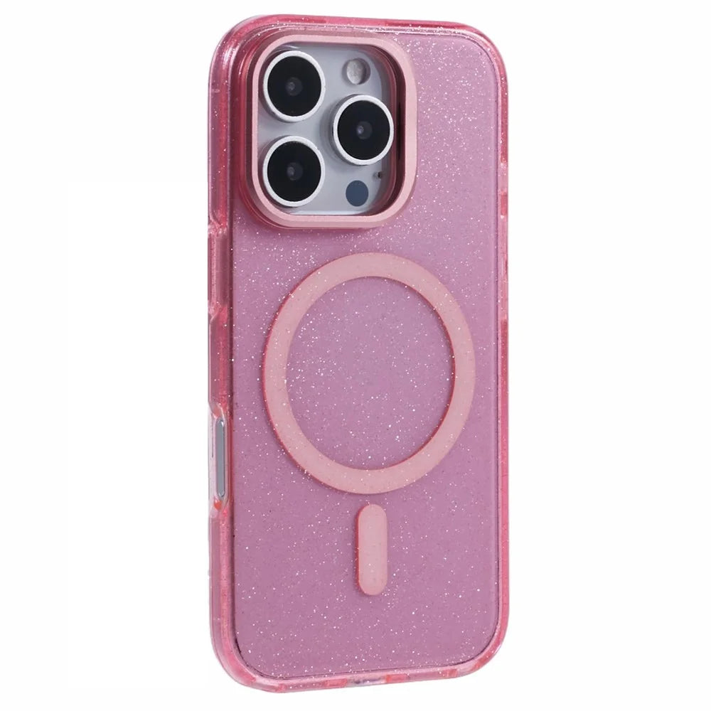 KIGC For iPhone 16 Pro Max Case Compatible with MagSafe Epoxy Design Kickstand TPU+PC Phone Back Cover - Pink - 1