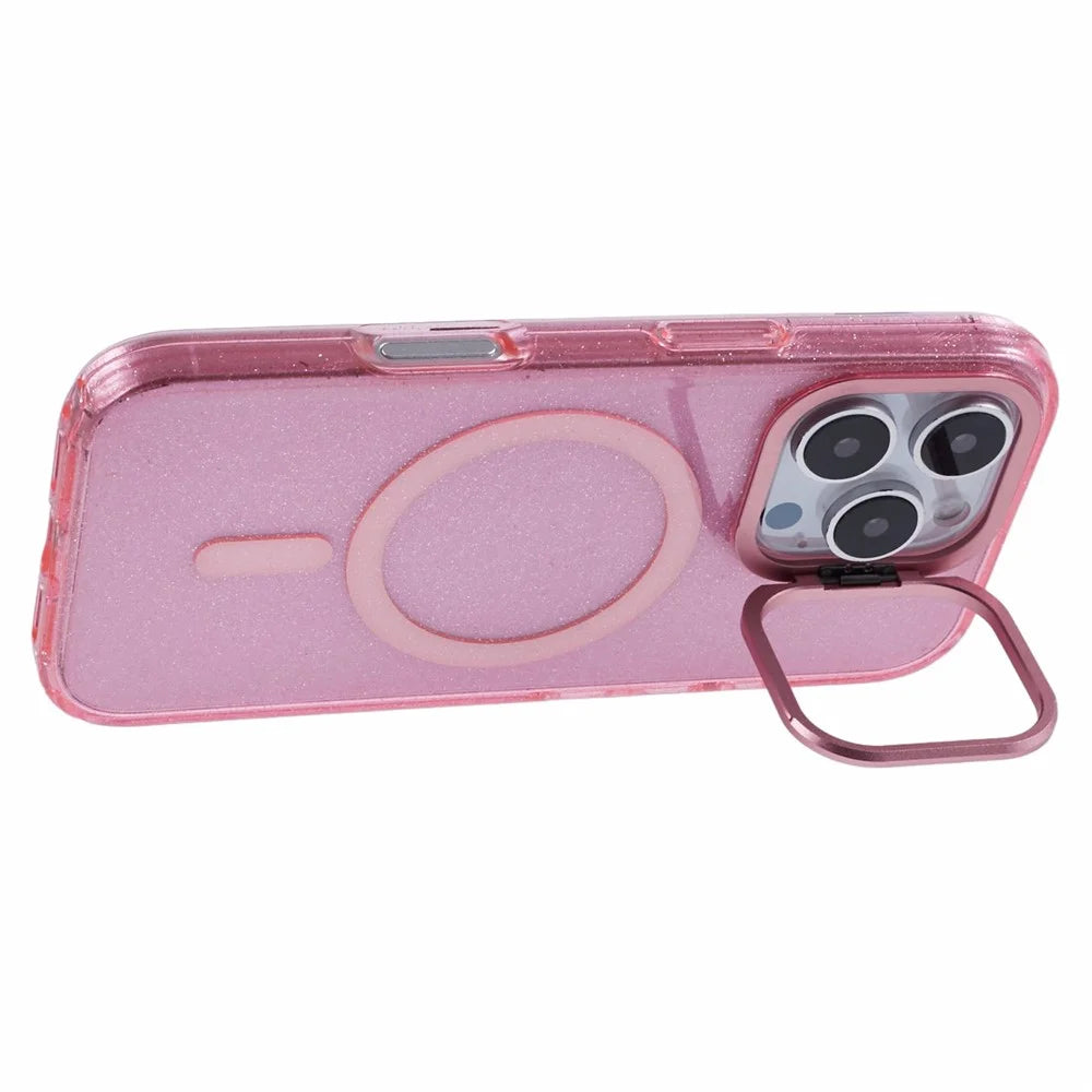 KIGC For iPhone 16 Pro Max Case Compatible with MagSafe Epoxy Design Kickstand TPU+PC Phone Back Cover - Pink - 5