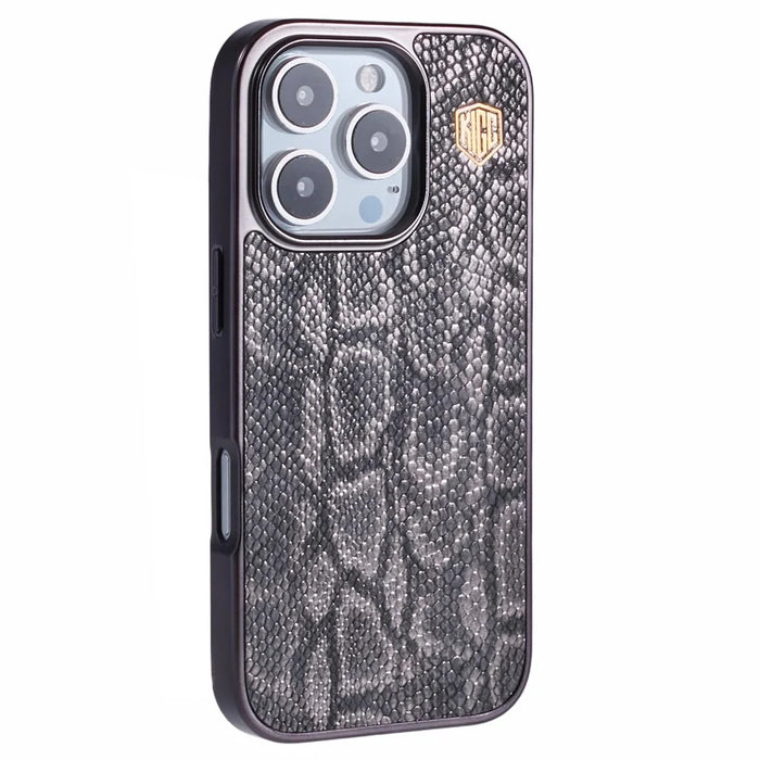 KIGC For iPhone 16 Pro Max Case Compatible with MagSafe Snake Texture Leather+PC+TPU Back Cover - Grey - 1
