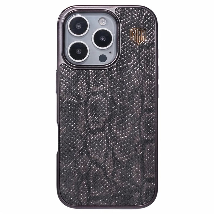 KIGC For iPhone 16 Pro Max Case Compatible with MagSafe Snake Texture Leather+PC+TPU Back Cover - Grey - 3