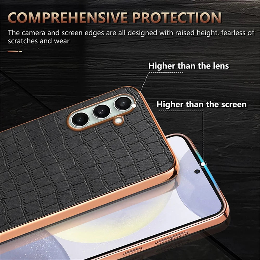 AZNS For Samsung Galaxy A36 5G Case Electroplating Crocodile Texture PU+TPU Phone Cover - Black - 4