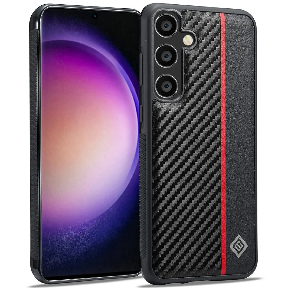 LC.IMEEKE For Samsung Galaxy S25+ Case Carbon Fiber Texture Leather+TPU+EVA Phone Cover - 1