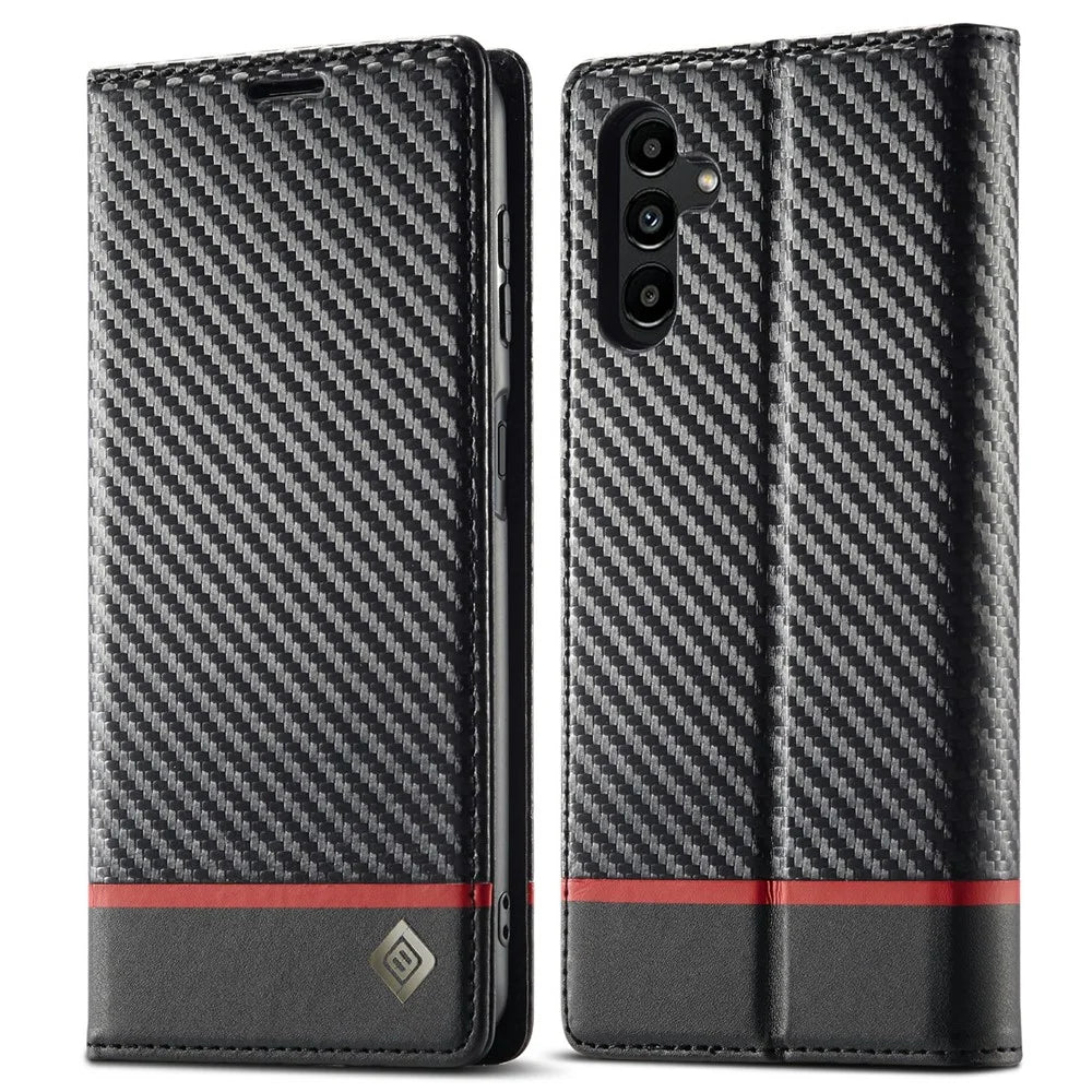 LC.IMEEKE For Samsung Galaxy A16 4G / 5G Case Carbon Fiber Texture Phone Cover Stand Card Holder - Horizontal Stripe - 1