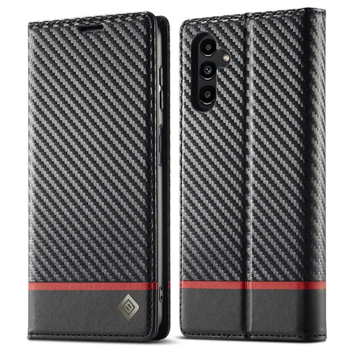 LC.IMEEKE For Samsung Galaxy A16 4G / 5G Case Carbon Fiber Texture Phone Cover Stand Card Holder - Horizontal Stripe - 1
