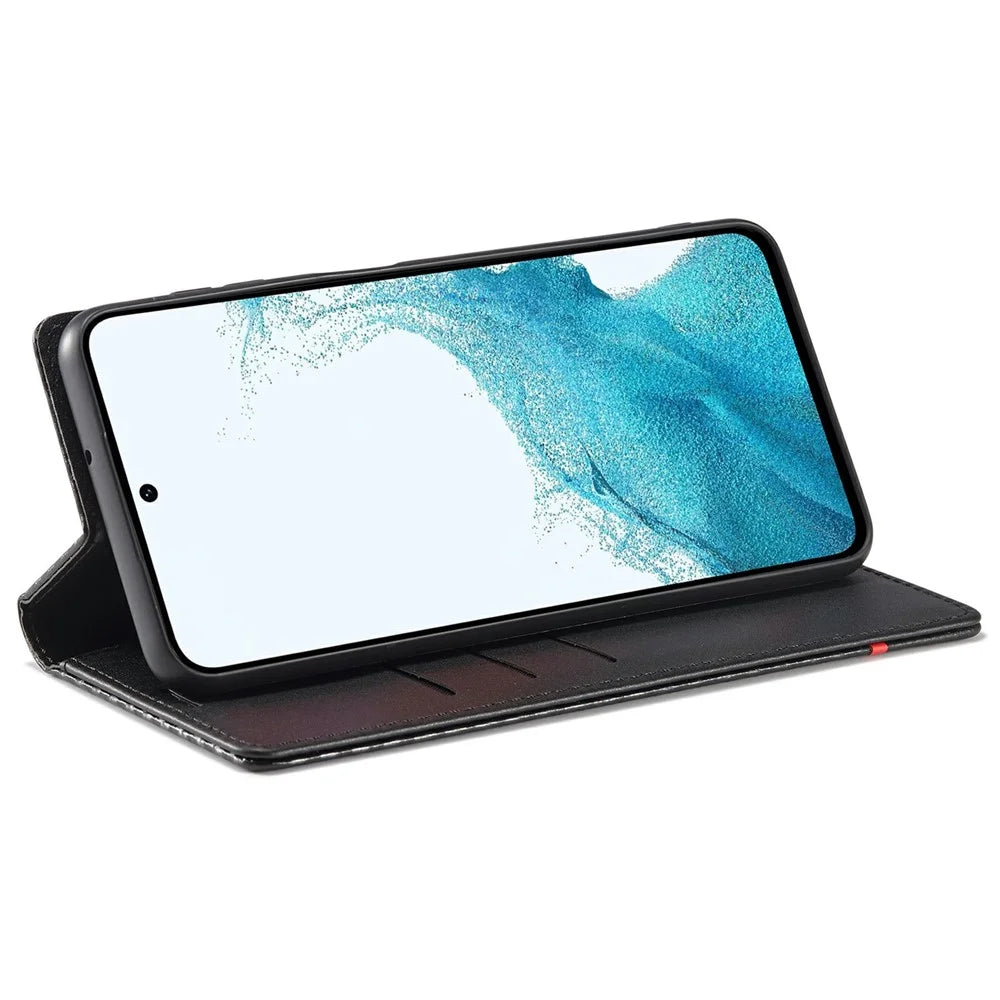 LC.IMEEKE For Samsung Galaxy A16 4G / 5G Case Carbon Fiber Texture Phone Cover Stand Card Holder - Horizontal Stripe - 3