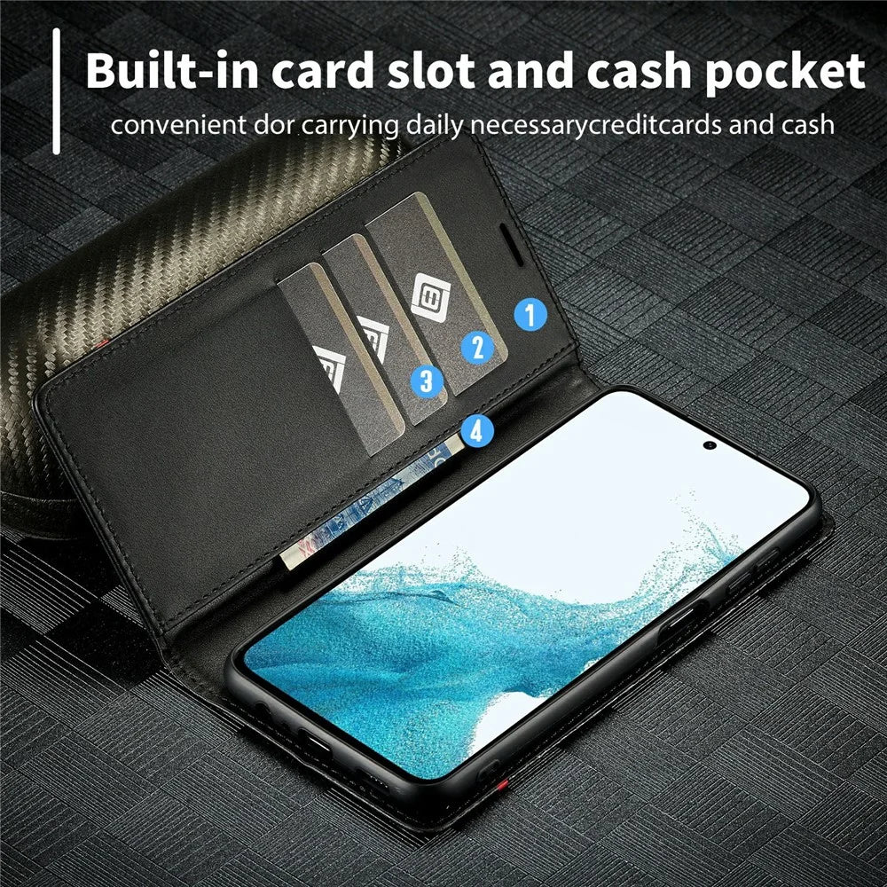 LC.IMEEKE For Samsung Galaxy A16 4G / 5G Case Carbon Fiber Texture Phone Cover Stand Card Holder - Horizontal Stripe - 6