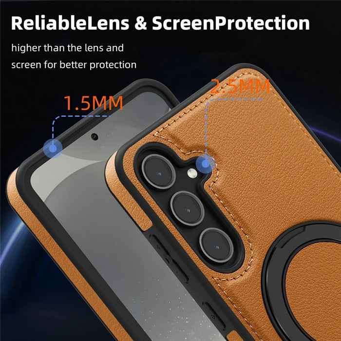 For Samsung Galaxy S25+ Case with Ring Kickstand Magnetic Case PU Leather Back Cover - Brown - 7