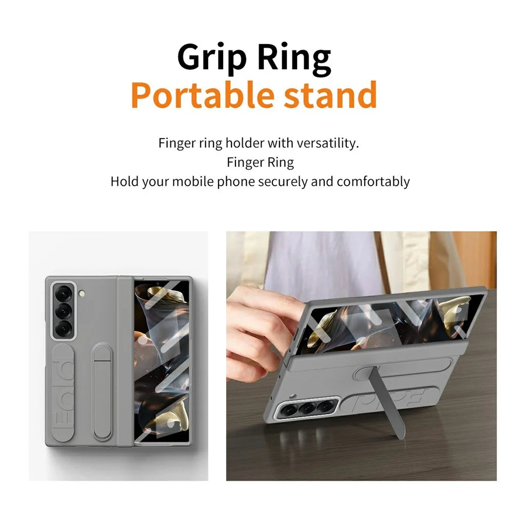 For Samsung Galaxy Z Fold Special Case Kickstand Wristband PC Phone Cover with Tempered Glass Film - Black - 5