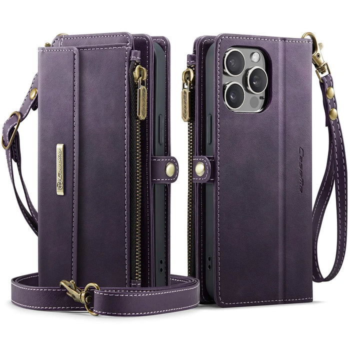CASEME For iPhone 14 Pro Case  C39 RFID Blocking Zipper Wallet Stand Leather Cover with Strap - Purple - 2