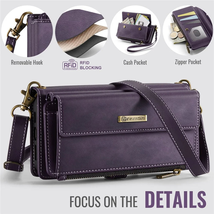 CASEME For iPhone 14 Pro Max Case  C39 RFID Blocking Zipper Wallet Stand Leather Cover with Strap - Purple - 4