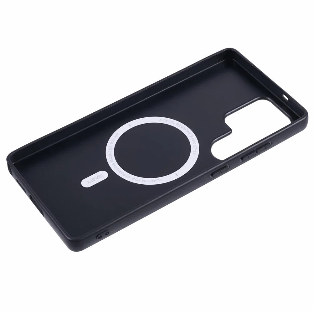 X-LEVEL For Samsung Galaxy S25 Ultra Magnetic Case PC+TPU+PU Phone Back Cover - Grey - 5
