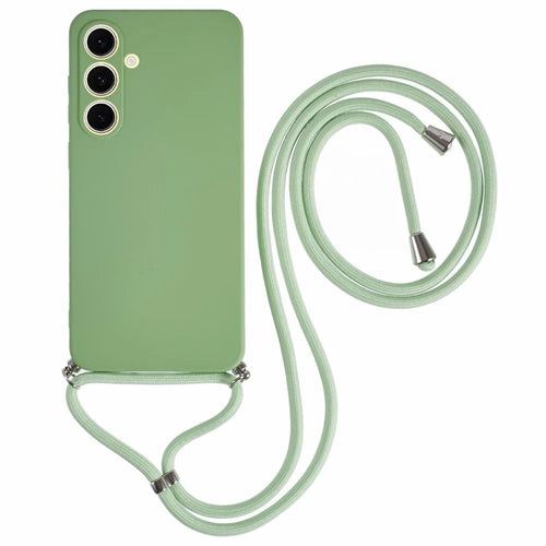 For Samsung Galaxy S24 FE Crossbody Case Flexible TPU Fiber Lining Anti-Shock Phone Cover - Matcha Green - 1