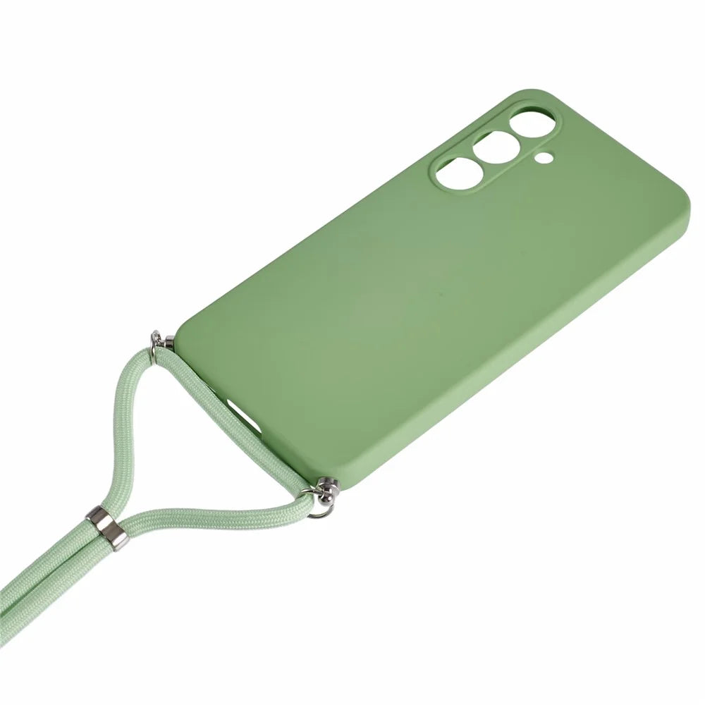 For Samsung Galaxy S24 FE Crossbody Case Flexible TPU Fiber Lining Anti-Shock Phone Cover - Matcha Green - 3