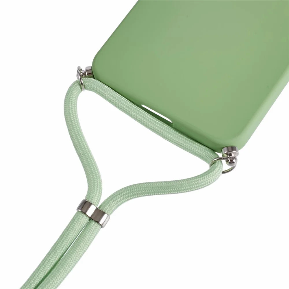For Samsung Galaxy S24 FE Crossbody Case Flexible TPU Fiber Lining Anti-Shock Phone Cover - Matcha Green - 4