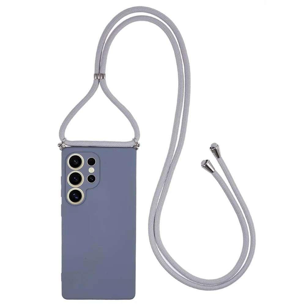For Samsung Galaxy S25 Ultra Crossbody Case Flexible TPU Fiber Lining Anti-Shock Phone Cover - Lavender Grey - 1