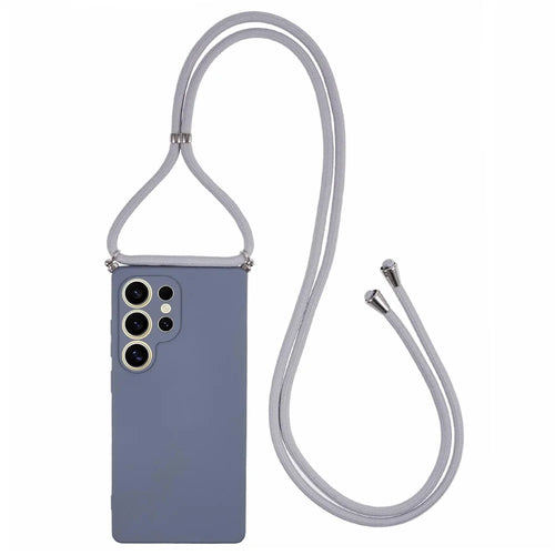 For Samsung Galaxy S25 Ultra Crossbody Case Flexible TPU Fiber Lining Anti-Shock Phone Cover - Lavender Grey - 1