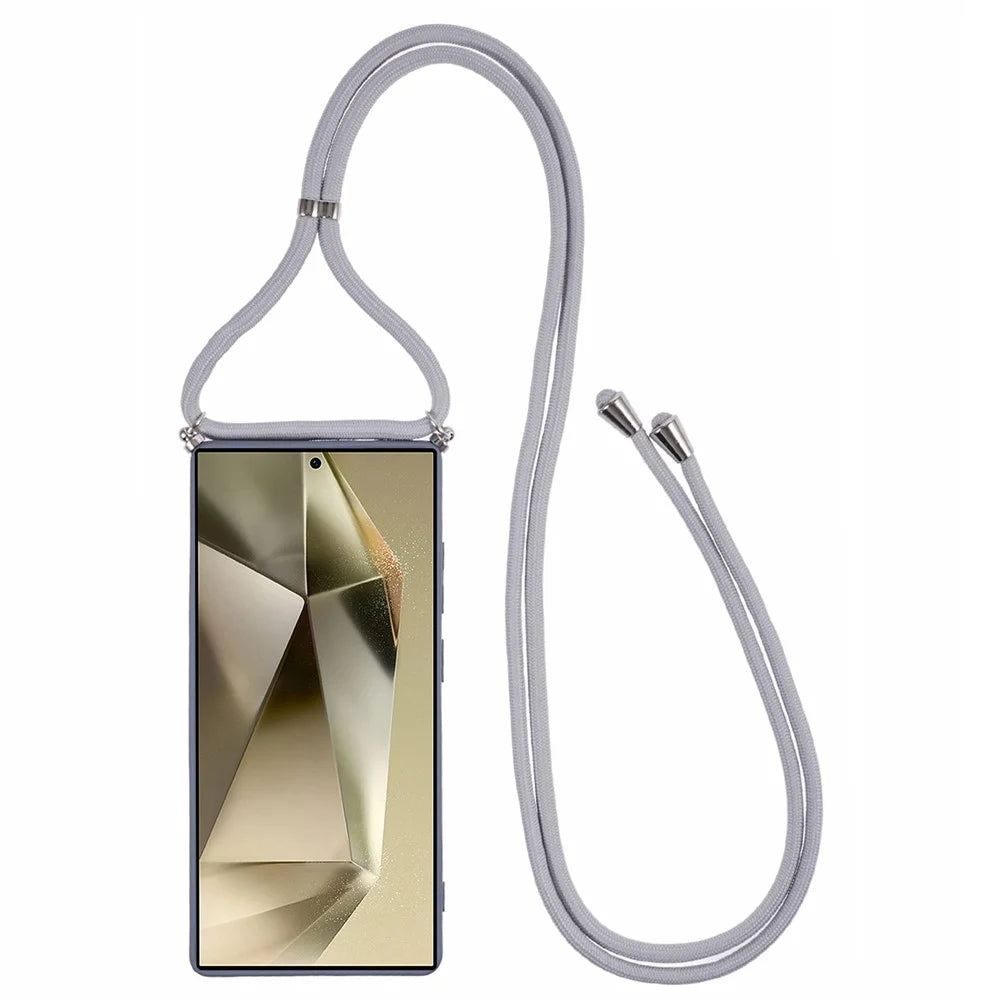 For Samsung Galaxy S25 Ultra Crossbody Case Flexible TPU Fiber Lining Anti-Shock Phone Cover - Lavender Grey - 2