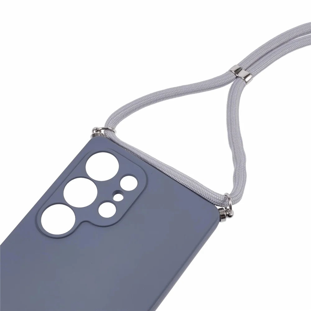 For Samsung Galaxy S25 Ultra Crossbody Case Flexible TPU Fiber Lining Anti-Shock Phone Cover - Lavender Grey - 4