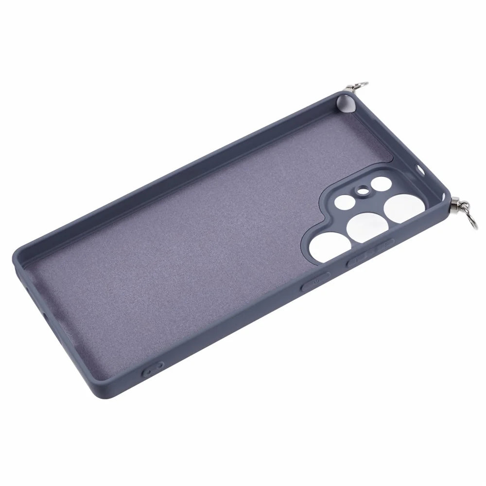 For Samsung Galaxy S25 Ultra Crossbody Case Flexible TPU Fiber Lining Anti-Shock Phone Cover - Lavender Grey - 5