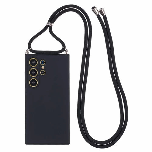 For Samsung Galaxy S24 Ultra Crossbody Case Flexible TPU Fiber Lining Anti-Shock Phone Cover - Black - 1