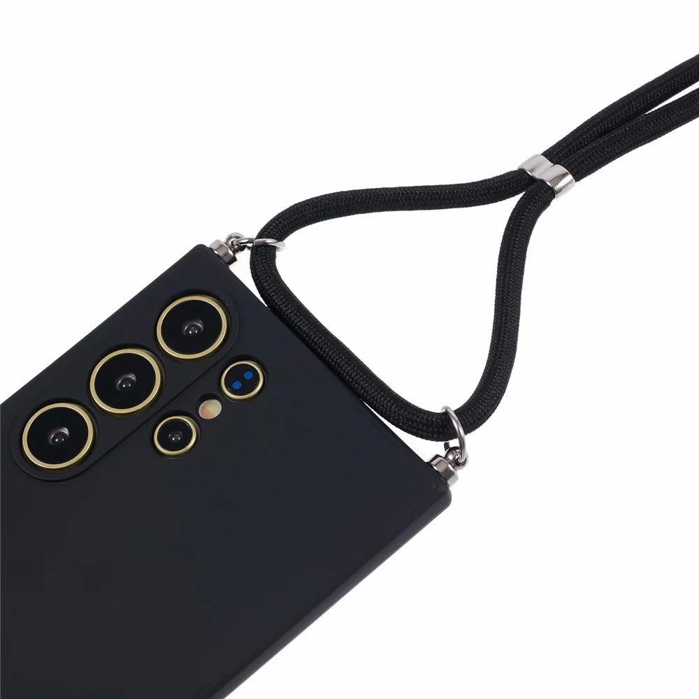 For Samsung Galaxy S24 Ultra Crossbody Case Flexible TPU Fiber Lining Anti-Shock Phone Cover - Black - 4