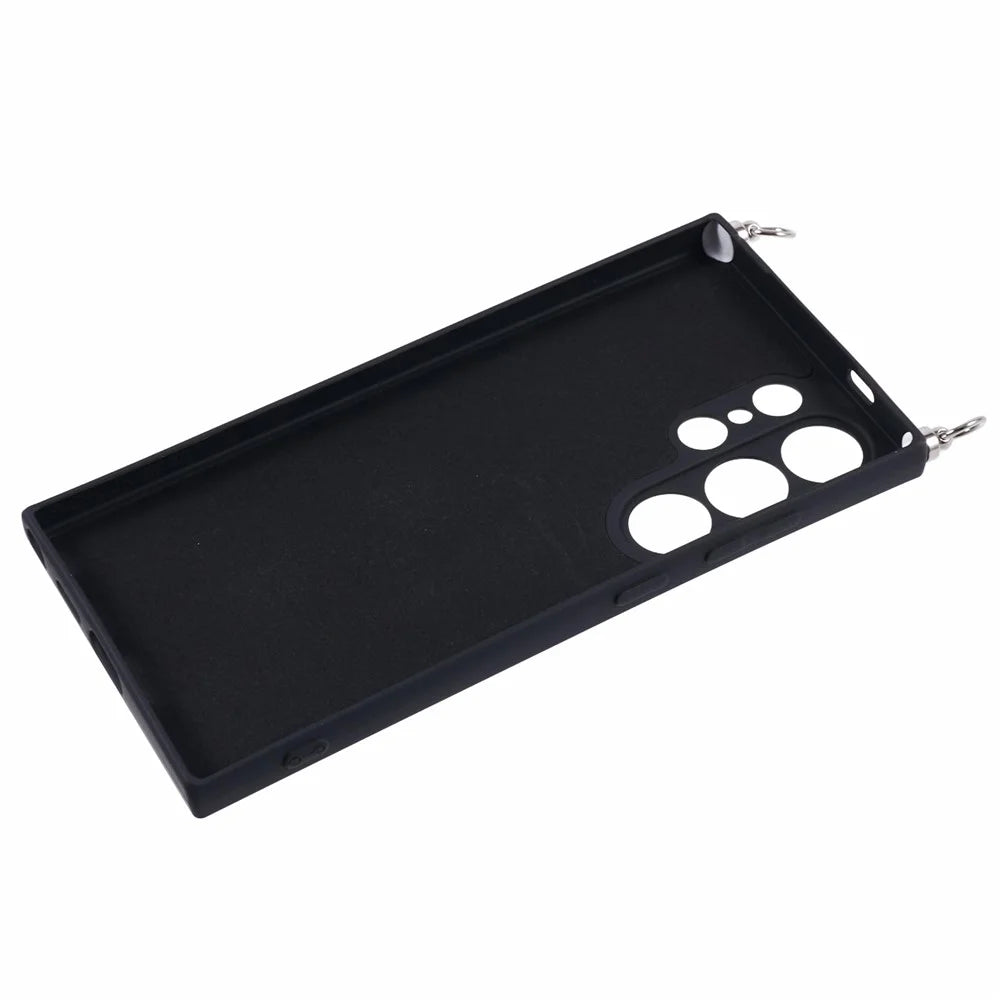 For Samsung Galaxy S24 Ultra Crossbody Case Flexible TPU Fiber Lining Anti-Shock Phone Cover - Black - 5