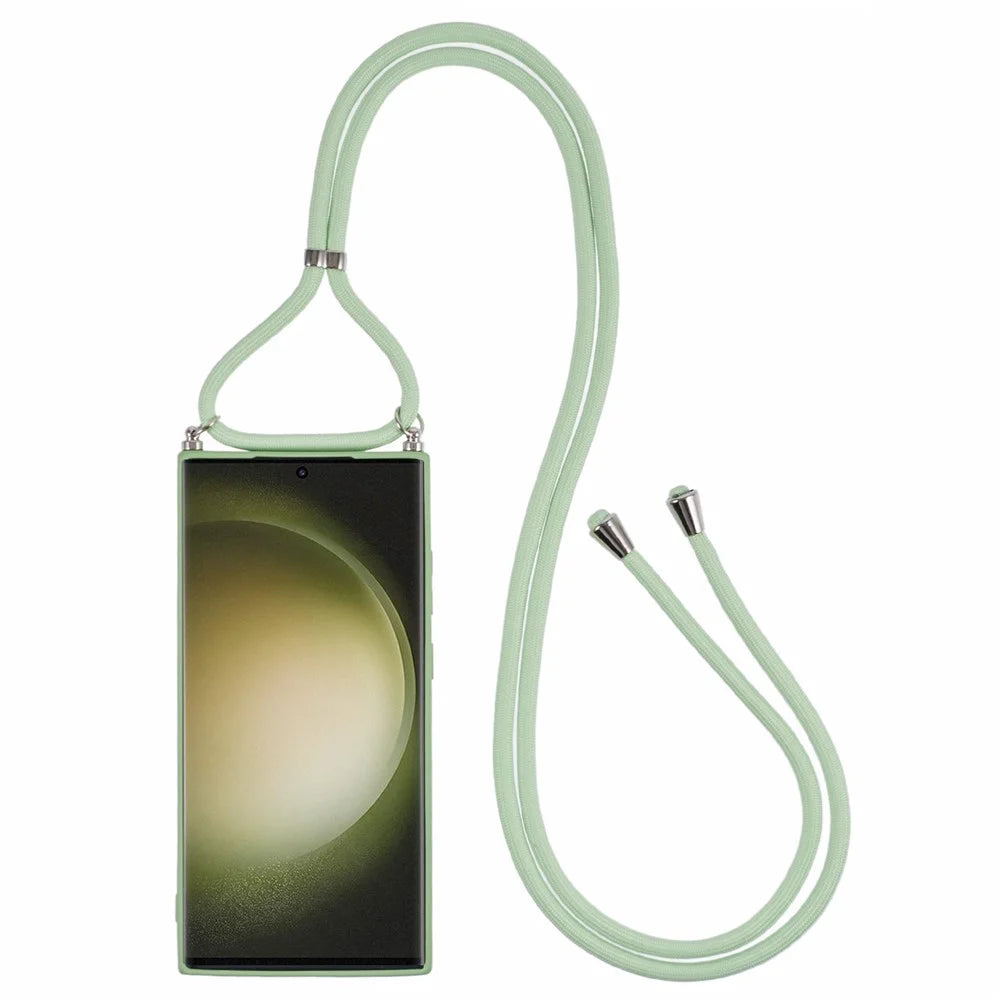 For Samsung Galaxy S23 Ultra Crossbody Case Flexible TPU Fiber Lining Anti-Shock Phone Cover - Matcha Green - 2