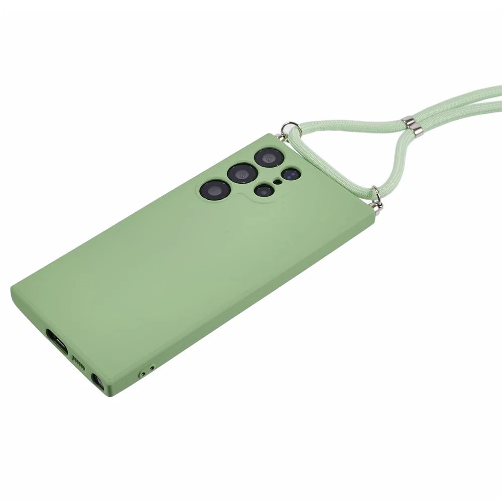 For Samsung Galaxy S23 Ultra Crossbody Case Flexible TPU Fiber Lining Anti-Shock Phone Cover - Matcha Green - 3