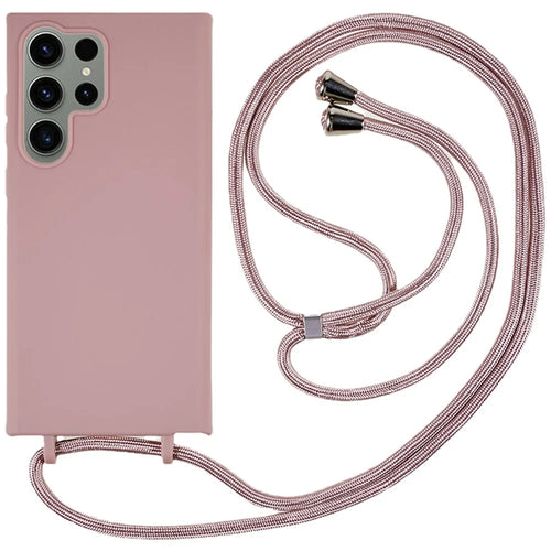 For Samsung Galaxy S25 Ultra Case TPU Soft Shockproof Phone Cover with Adjustable Lanyard - Deep Pink - 1