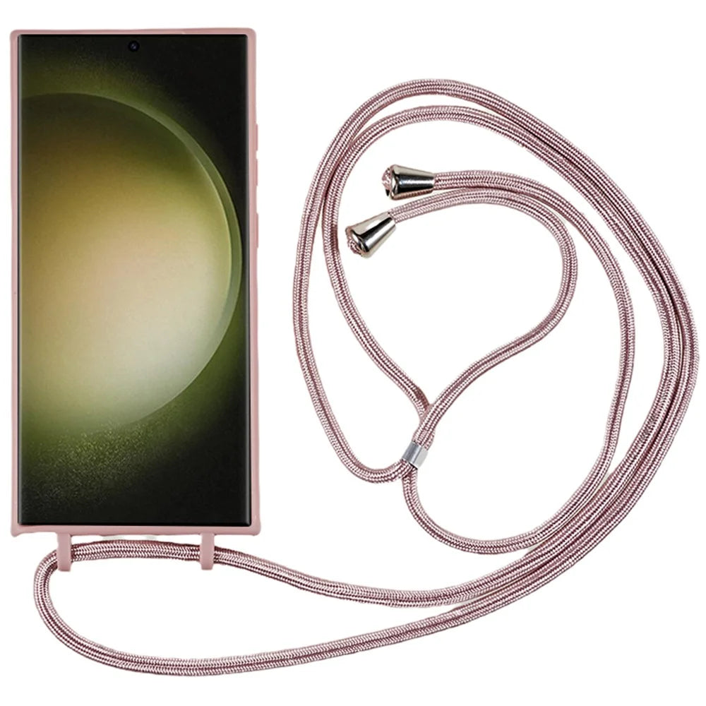 For Samsung Galaxy S25 Ultra Case TPU Soft Shockproof Phone Cover with Adjustable Lanyard - Deep Pink - 2