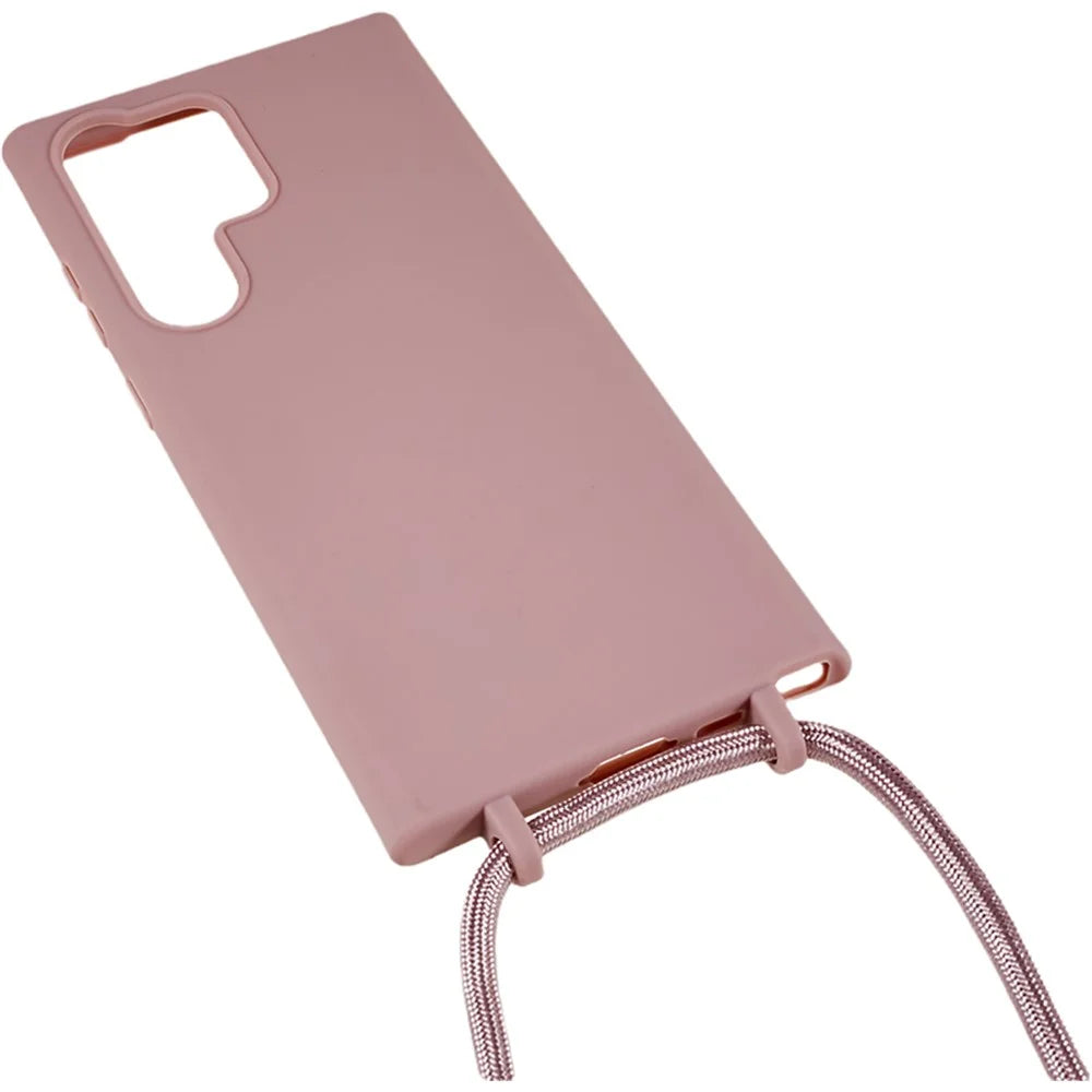 For Samsung Galaxy S25 Ultra Case TPU Soft Shockproof Phone Cover with Adjustable Lanyard - Deep Pink - 3