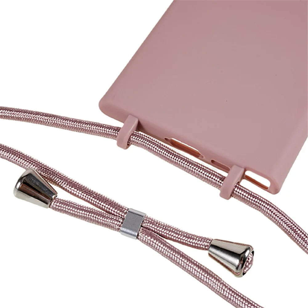 For Samsung Galaxy S25 Ultra Case TPU Soft Shockproof Phone Cover with Adjustable Lanyard - Deep Pink - 4