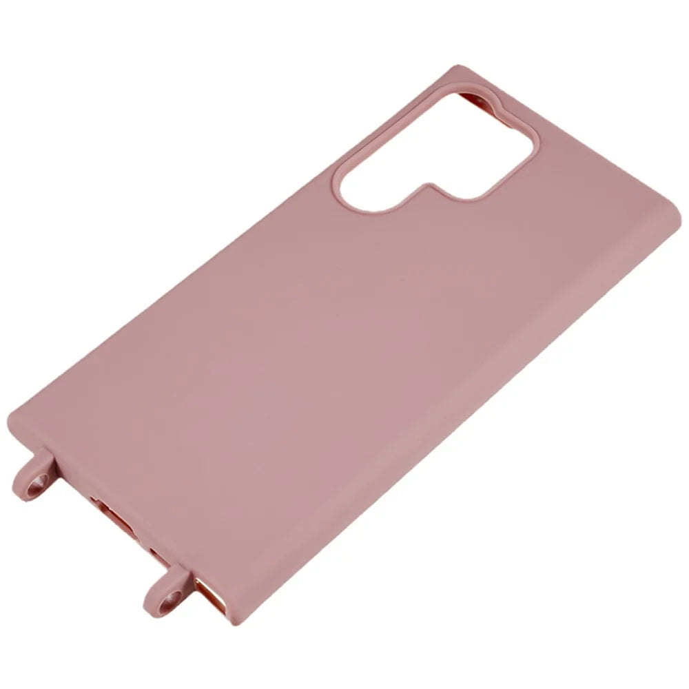 For Samsung Galaxy S25 Ultra Case TPU Soft Shockproof Phone Cover with Adjustable Lanyard - Deep Pink - 5