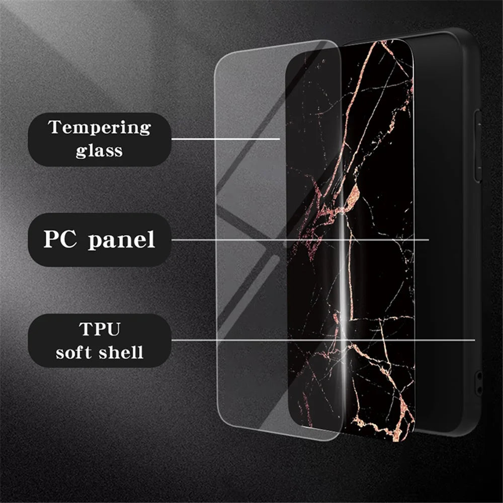 For Samsung Galaxy S25 Ultra Case Marble Pattern Tempered Glass + PC + TPU Protective Phone Cover - White Marble - 2