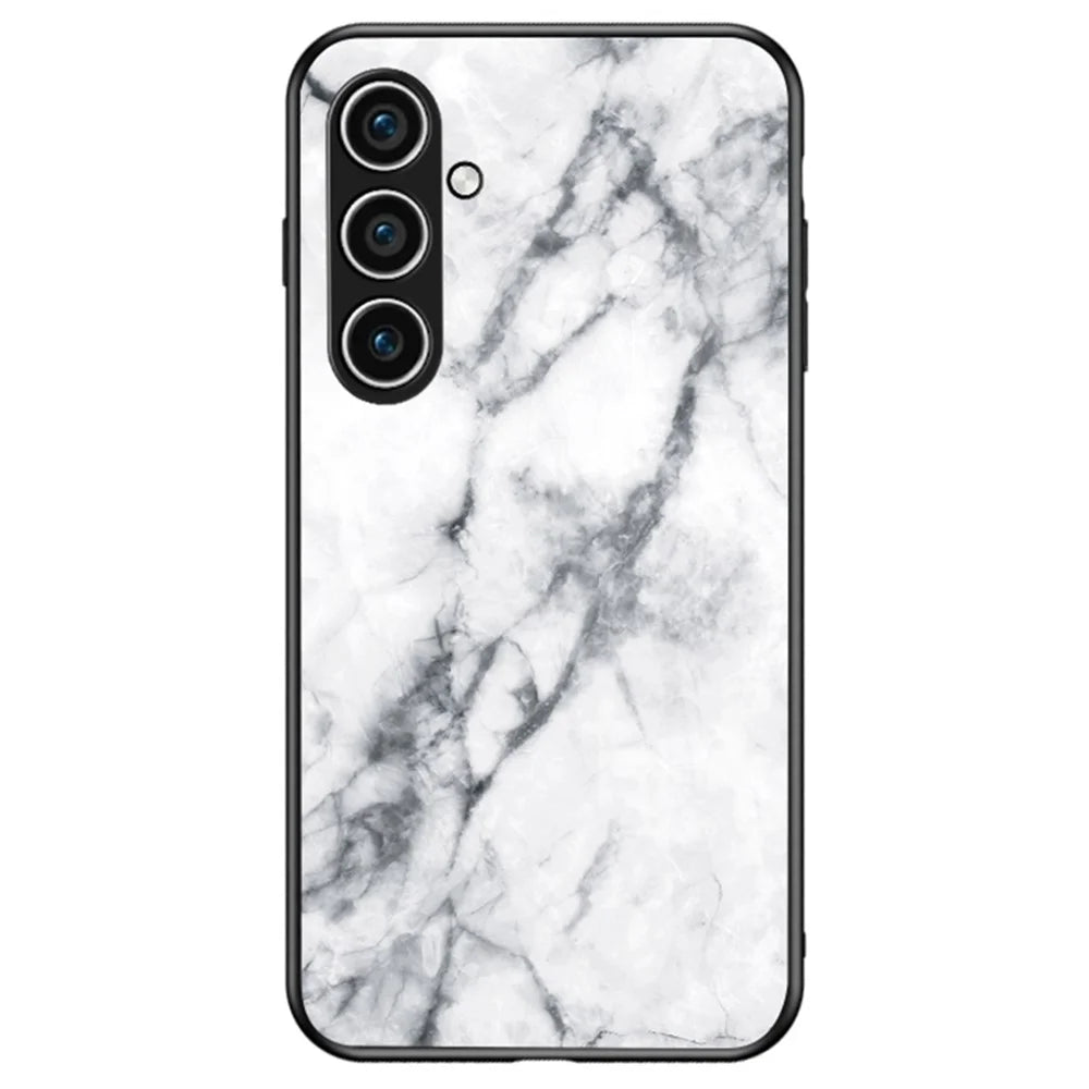 For Samsung Galaxy S25+ Case Marble Pattern Tempered Glass + PC + TPU Protective Phone Cover - White Marble - 1