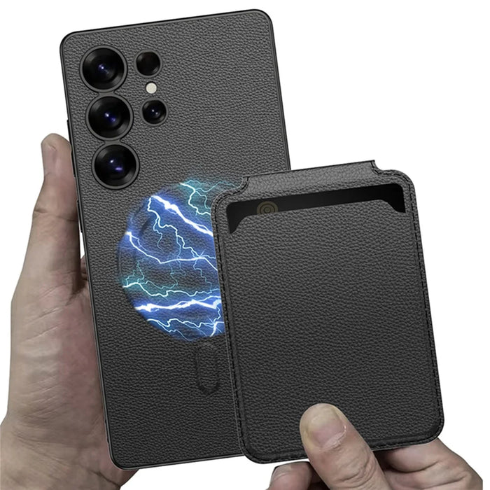 GKK For Samsung Galaxy S25 Ultra Magnetic Case Hybrid Phone Back Cover with Card Holder - Carbon Fiber Texture - 2