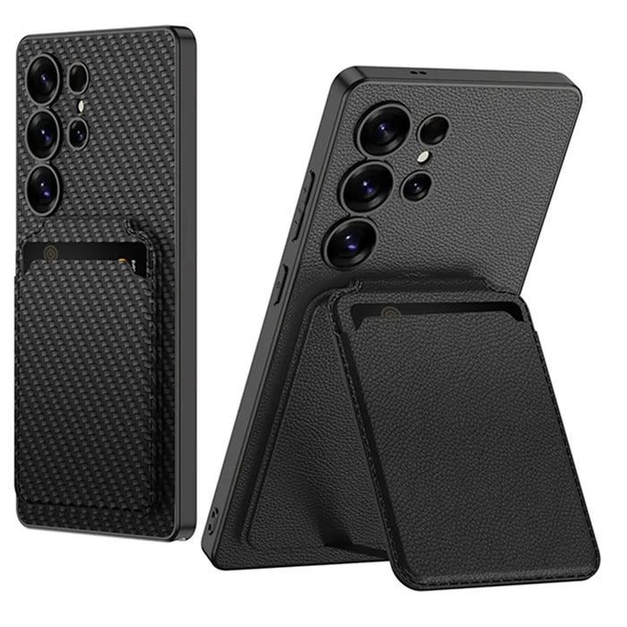 GKK For Samsung Galaxy S25 Ultra Magnetic Case Hybrid Phone Back Cover with Card Holder - Carbon Fiber Texture - 5
