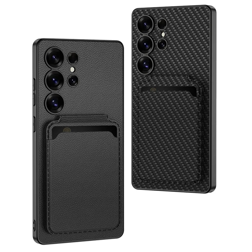 GKK For Samsung Galaxy S25 Ultra Magnetic Case Hybrid Phone Back Cover with Card Holder - Carbon Fiber Texture - 7