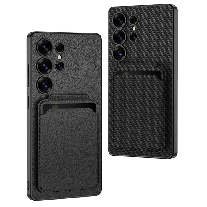 GKK For Samsung Galaxy S25 Ultra Magnetic Case Hybrid Phone Back Cover with Card Holder - Carbon Fiber Texture - 7