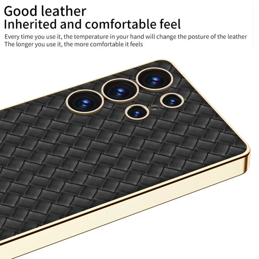 GKK For Samsung Galaxy S25 Ultra Cases Electroplating PU+TPU+PC Cell Phone Cover Woven Texture - Black - 2