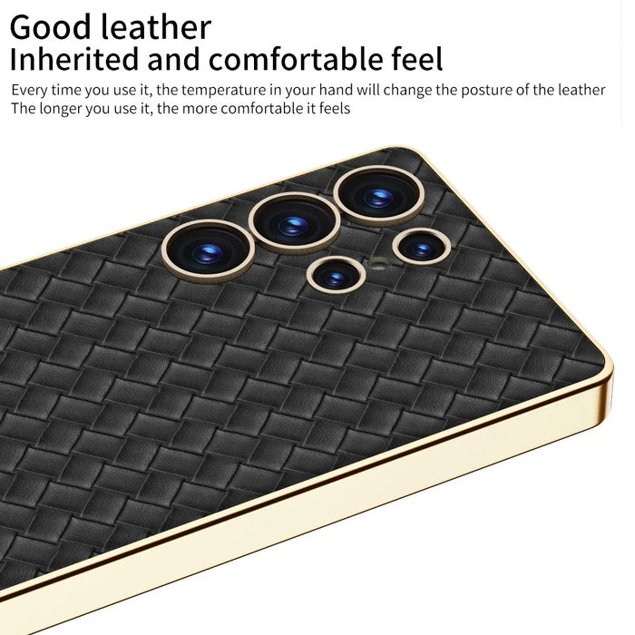 GKK For Samsung Galaxy S25 Ultra Cases Electroplating PU+TPU+PC Cell Phone Cover Woven Texture - Black - 2