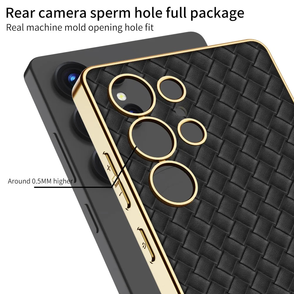 GKK For Samsung Galaxy S25 Ultra Cases Electroplating PU+TPU+PC Cell Phone Cover Woven Texture - Black - 4