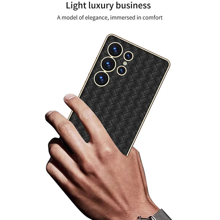 GKK For Samsung Galaxy S25 Ultra Cases Electroplating PU+TPU+PC Cell Phone Cover Woven Texture - Black - 6