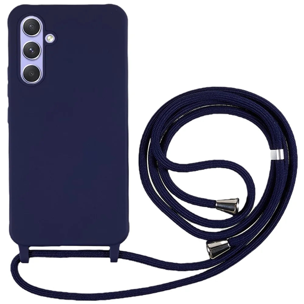 For Samsung Galaxy A36 5G Case TPU Soft Shockproof Phone Cover with Adjustable Lanyard - Dark Blue - 1
