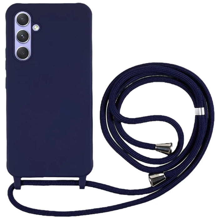 For Samsung Galaxy A36 5G Case TPU Soft Shockproof Phone Cover with Adjustable Lanyard - Dark Blue - 1