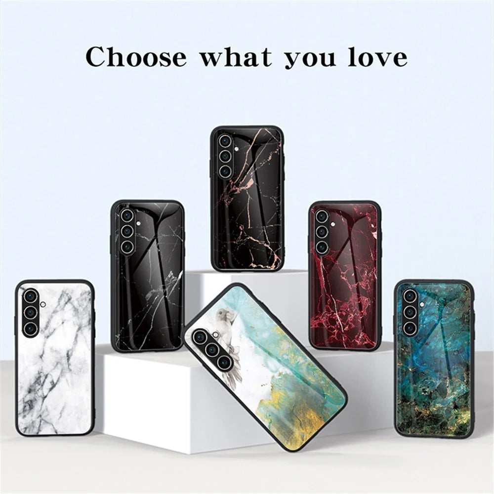 For Samsung Galaxy S24 FE Case Marble Pattern Tempered Glass + PC + TPU Protective Phone Cover - White Marble - 7