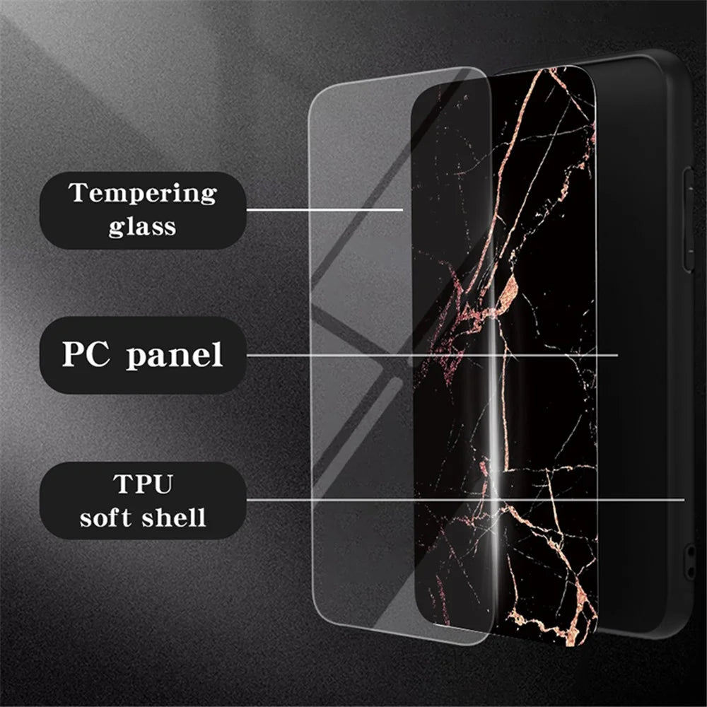 For Samsung Galaxy A16 4G / 5G Case Marble Pattern Tempered Glass + PC + TPU Protective Phone Cover - White Marble - 2