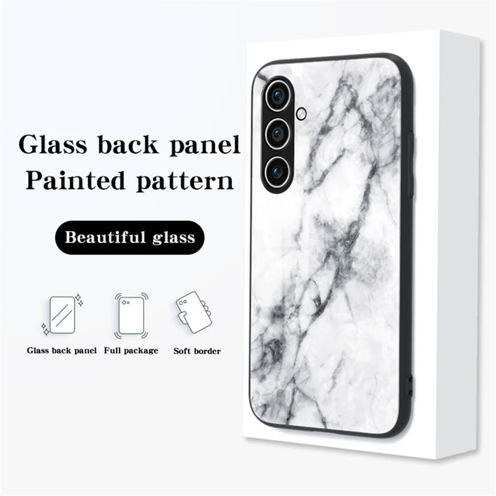 For Samsung Galaxy A36 5G Case Marble Pattern Tempered Glass + PC + TPU Protective Phone Cover - White Marble - 6